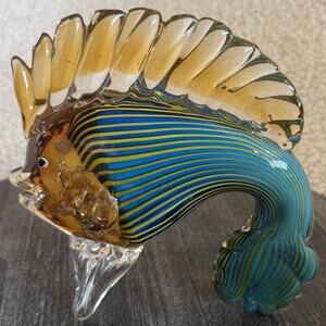 GCA Art Glass Tropical Fish Sculpture - Vintage - Murano Style Blue And Gold